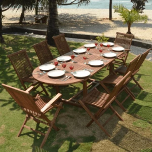 Salon de jardin en teck massif 6 chaises 2 fauteuils modèle Bali