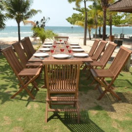 Salon de jardin en teck 10 chaises fidji et sa table 180/240 cms 10-12 personnes